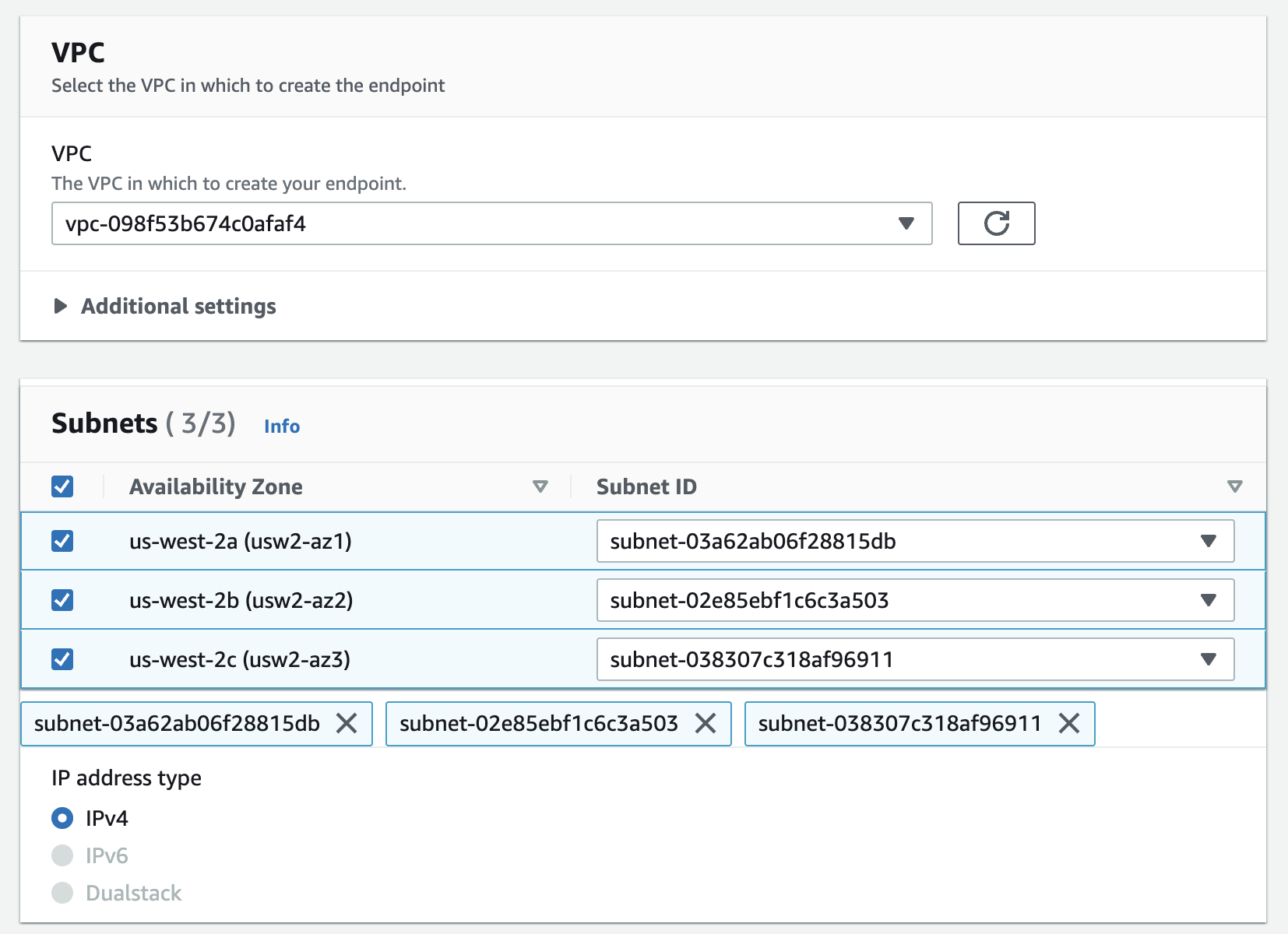 Select VPC and subnets